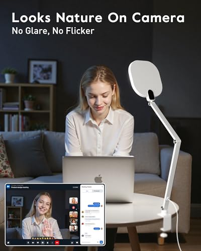 LitONES Led Desk Lamp with Clamp, 2000LM Dimmable Home Office Desktop Light, 3000k-6500k Adjustable Swing Arm Ring Light for Video Conference, Study, Reading, Zoom Calls, Streaming (White) - color: White