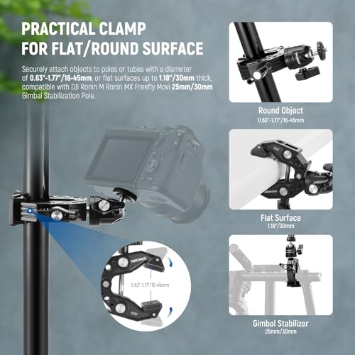 NEEWER ST87 Super Clamp Camera Mount with 360° Ball Head, Phone Holder, Cold Shoe, Action Camera Adapter for Bike Handlebar Pole Desk, Compatible with DJI Osmo Pocket 4 3 Xtra Muse GoPro Hero iPhone