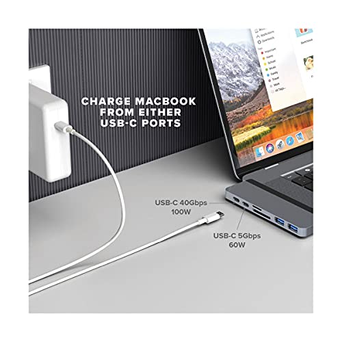 HyperDrive Duo 7-in-2 MacBook USB C Hub — for Mac w/Dual Ports, 4K60Hz HDMI, 40Gbps USB-C 100W Power Delivery, USB-A, SD/MicroSD, Magnetic Mount — (Silver)