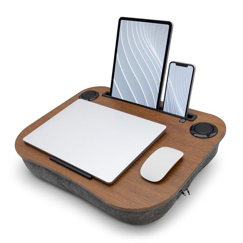 Portable Lap Desk for Computer Laptop, Tablets, Phones | Built-in Bluetooth Speakers | for Home Office | College (Mahogany) - color: Mahogany