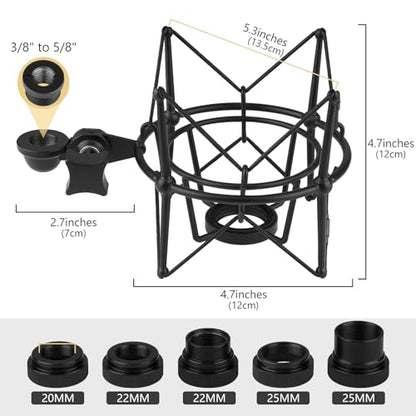GEEKRIA for Creators Microphone Shock Mount Compatible with AKG P120, P220, P820, Mic Anti-Vibration Suspension Adapter Clamp Mic Holder Clip (Black/Metal)