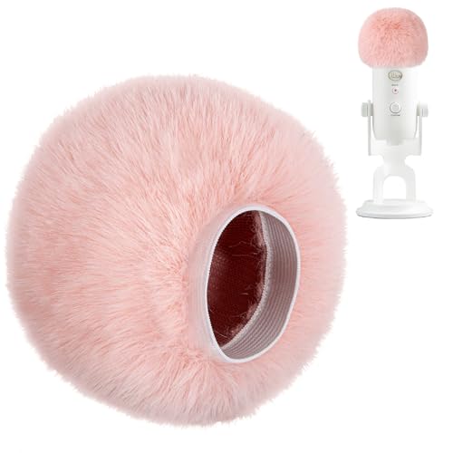 Pop Filter/Windscreen for Blue Yeti and Yeti Pro Microphones, Furry Mic Cover for Wind and Ambient Noise Reduction - color: Fuzzy-Pink