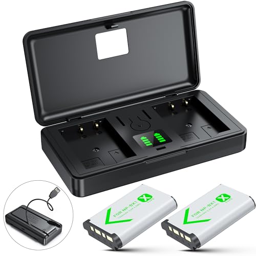 NP-BX1 Battery(2 Pack) and Charger(2CH) Set,Camera Accessories kit for Sony Lithium Ion NP-BX1,RX100 VII/VIII,ZV1 II,ZV1F,ZV-1F,DSC-HX400,RX1 Rechargeable Dual Batteries Case,Replacement Attachments
