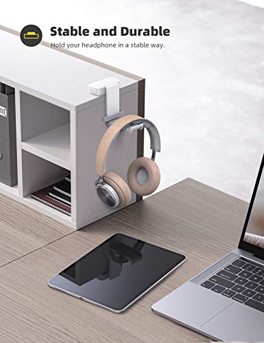 Lamicall Headphone Stand, Sticky Headset Hanger - 360 Degree Rotation Earphone Adhesive Hook Holder Mount, Table Headphone Stand with Cable Organizer, Headset Clamp for HyperX, Sennheiser -White - color: White