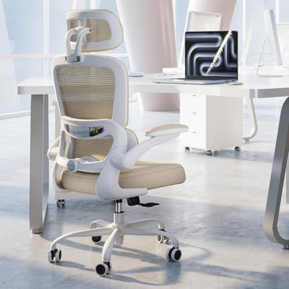 TRALT Office Chair Ergonomic Desk Chair, 330 LBS Home Mesh Office Desk Chairs with Wheels, Comfortable Gaming Chairs (1, Beige) - color: Beige
