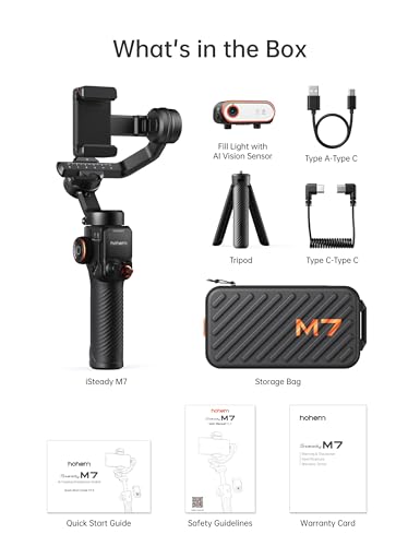 Hohem iSteady M7 Smartphone Gimbal Stabilizer, AI Tracking Sensor with Fill Light, 1.4" Full Color Detachable Touchscreen Remote Control, Built-in Extension Rod, 3-axis Phone Gimbal for iPhone Android