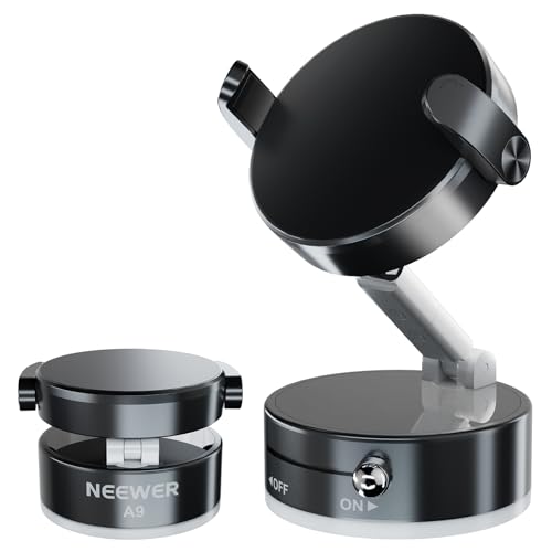 NEEWER ENTRY LEVEL VERSION Magnetic Cell Phone Holder Mount Stand Foldable with Vacuum Suction Cup for Your Car Windshield Dash Gym, 360 Rotating Compatible with MagSafe iPhone for Video Recording, A9
