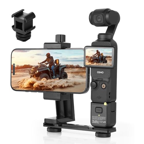 UTEBIT Pocket 3 Phone Holder Mount, Pocket 3 Accessories Cell Phone Mount with 1/4" Threads Screw and Extension Rod Compatible with DJI Osmo Pocket 3, Cold Shoe Used Tripod Selfie Stick, Black