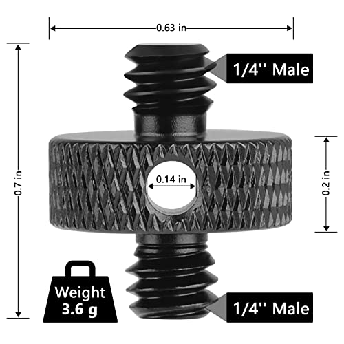 Upgraded 1/4" Male to 1/4" Male Threaded Tripod Screw Adapter Standard Mounting Thread Converter w/Hole for Camera Cage Mount Light Stand Monopo Shoulder Rig Tripod-6 Packs(Hex Wrench Included) - color: Black