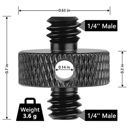 Upgraded 1/4" Male to 1/4" Male Threaded Tripod Screw Adapter Standard Mounting Thread Converter w/Hole for Camera Cage Mount Light Stand Monopo Shoulder Rig Tripod-6 Packs(Hex Wrench Included) - color: Black