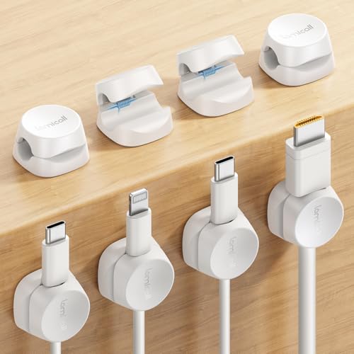 Lamicall 8 Pack Cord Organizer, [1s Lock] Spring Cable Management Clips - Adhesive Phone Cord Holder Clips for Nightstand Desk Car Office Home College Dorm Room, Desk Organizer Accessories, White - size: 8Pack - 1Slot