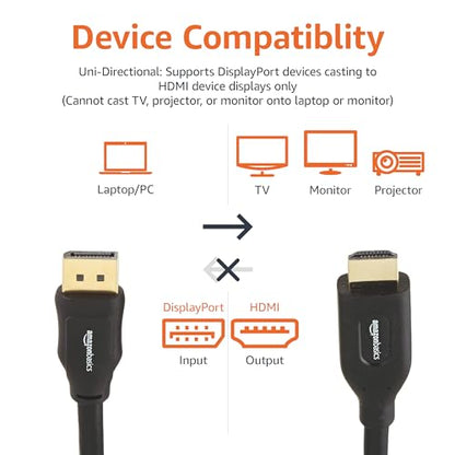 Amazon Basics DisplayPort to HDMI Cable, Video and Audio, Uni-Directional, 1920x1200, 1080p, Gold-Plated Plugs, 25 Foot, Black - size: 25 Feet, style: 1-Pack