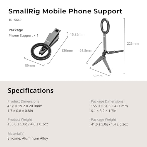 SMALLRIG Dual Magnetic Phone Tripod, Metal Cell Phone Mount Grip with 1/4" Threads, 270° Adjustable Phone Holder Mini Pocket Tripod for iPhone 17/16/15/14/13 Series -5649