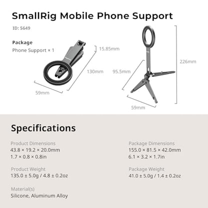 SMALLRIG Dual Magnetic Phone Tripod, Metal Cell Phone Mount Grip with 1/4" Threads, 270° Adjustable Phone Holder Mini Pocket Tripod for iPhone 17/16/15/14/13 Series -5649