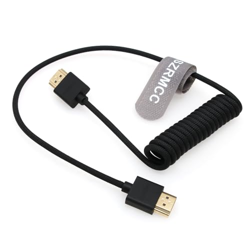 SZRMCC 8k 2.1 HDMI to HDMI Ultra High Speed Coiled Braided Cable for Z Cam E2 Sony FX6 FX9 Canon EOS C70 C300 Portkeys BM5 Atomos Ninjav V Shogun Monitor - color: Black Braided Coiled,50cm, size: HDMI-HDMI