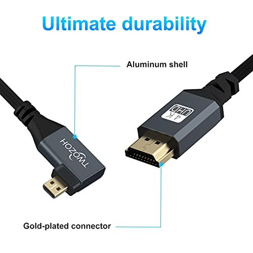 Twozoh Right Angled Coiled Micro HDMI to HDMI Cable, Micro HDMI to HDMI Coiled Cable 90°Degree Stretched Length 30cm to 150cm - Supports 3D/4K 1080p(5FT) - color: Right Angled, size: 5Ft