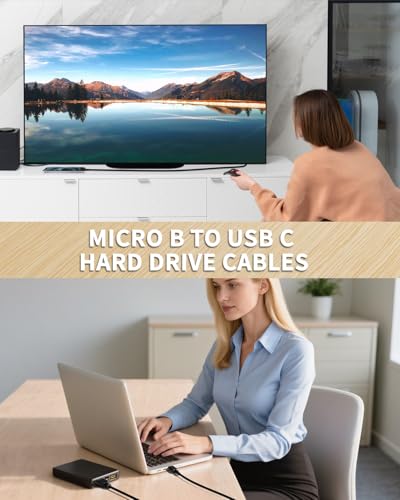 ITD ITANDA Micro B to USB C, 3.3FT USB 3.0 Cable External Hard Drive Cord Compatible with Seagate, WD Toshiba, MacBook Pro/Air, iPad, iPhone, Samsung Galaxy S24 etc - size: 3.3 FT - Micro B to USB C