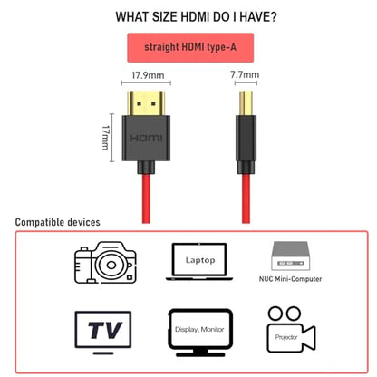 HDMI Cable 8K30 4K60 for Ninja V Shinobi Inferno, Canon R5 mk2, Lumix GH5II S1R, Nikon Z9 Z8 Z6III, Sony A7R5 A7SIII FX3, Portkeys FEELWORLD SmallHD, Orange Braided Coiled 50cm - size: Straight HDMI
