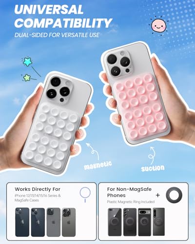 2Pack Magnetic Suction Phone Mount for MagSafe Case, Sticky Phone Grip Holder for iPhone, Removable Hands-Free Selfie/Video for TikTok Influencers, Women Girl Teen Gift, Light Pink & Classic White - color: Light Pink & Classic White