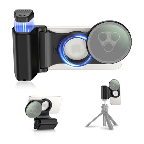 JJC Magnetic Phone Camera Grip with 67mm Filter Adapter Kit, Compatible with iPhone 16 Pro 15 Pro 14 Pro, with Remote Control & 1/4” Tripod Screw for Vlogging Video Recording Mobile Filmmaking - color: Filter Mount Grip - iPhone 14-16 Pro Series