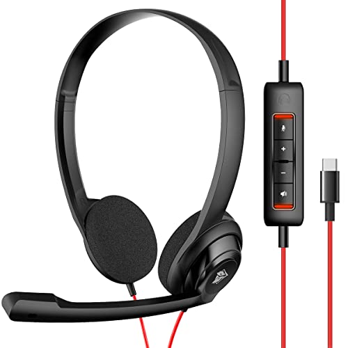 NUBWO USB C Headset with Mic for Laptop, Phone,Headphones with Noise Cancelling Microphone for Computer, On-Ear Wired Office Call Center Headset for Boom SkypeWebinars, in-line Control - color: Dark, size: 1 Pack