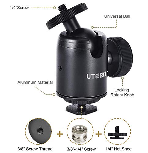 UTEBIT 2 Pack Universal 1/4" Swivel Mini Ball Head Screw Tripod Mount | 360° Rotating Mount Base Adapter 1/4" Camera Hot Shoe Mount for DSLR Cameras Vive Tripods Monopods Camcorder Light Stand - size: 24MM BALL-2PACK
