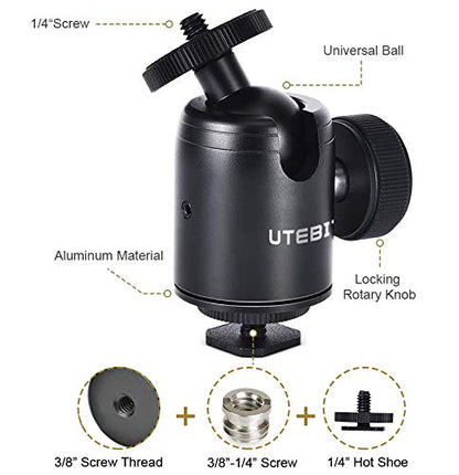 UTEBIT 2 Pack Universal 1/4" Swivel Mini Ball Head Screw Tripod Mount | 360° Rotating Mount Base Adapter 1/4" Camera Hot Shoe Mount for DSLR Cameras Vive Tripods Monopods Camcorder Light Stand - size: 24MM BALL-2PACK