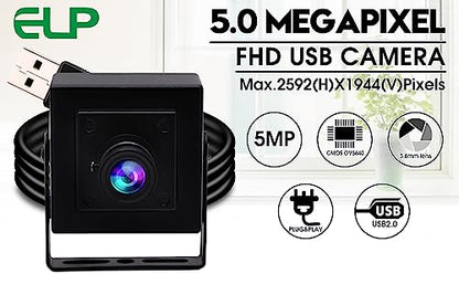 ELP Mini Box USB Camera for Computer 5megapixel HD Webcam with 3.6mm Lens for Machine Vision OV5640 UVC USB2.0 Lightburn PC Camera for Engraving Machine,3D Printer,Robot,3D Scanner - color: 3.6mm Lens Mini, style: USB Camera