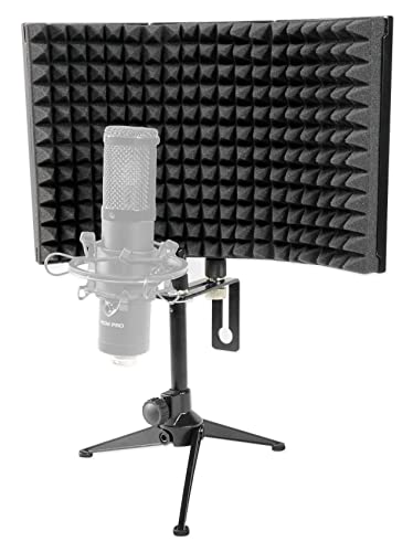 Rockville RockShield 1 Studio Microphone Isolation Shield, Sound Dampening | 3-Panel, 1.5" Acoustic Foam, Compact, Foldable, Stand Mountable, Includes Tripod Desktop Stand, 5/8" and 3/8" Adapters