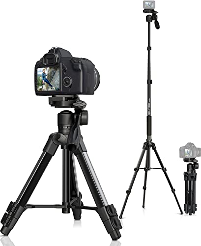Camera Tripod 66.7 Inch, Patented 3-Way Rotating Portable Cameras Stand Professional Aluminum Travel Phone Camera Mount Monopod for Camera, Smartphone, Suitable for Various Live Vlogging - size: 67 inch