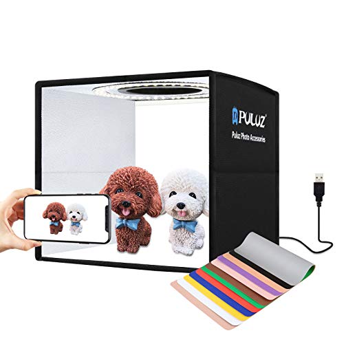 PULUZ 9.8"/25cm Foldable Portable Photo Studio Light Box, Adjustable Brightness Light Box Photography Lighting Shooting Tent Kit, with LED Lights and 12 Colors Backdrop - color: 9.8x9.8x9.8in