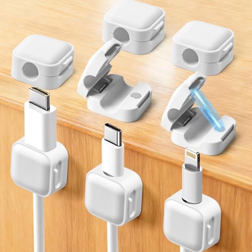 Art3d 8 Pack Magnetic Cable Clips, White Cable Management Accessories, Cord Smooth Adjustable & Adhesive Backing Cord Organizer for Office Home Organization, Desk, Wall, Nightstand, Phone, Car - color: White