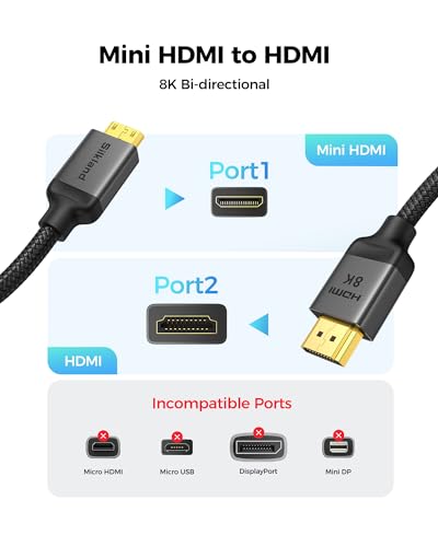 Silkland 8K 4K Mini HDMI to HDMI Cable 10FT, Mini HDMI 2.1 Cord [8K 60Hz, 4K@240Hz 144Hz 120Hz, Upgrade Braided] 48Gbps, Compatible with Camera, Camcorder, Laptop, Tablet, Monitor, Raspberry Pi Zero - size: 10 Feet