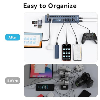 ACASIS 16 Ports Powered USB 3.2 Hub (8 USB-A 3.2 +8 USB-C 3.2) | Aluminum USB Hub Powered with 96W Power Adapter, USB Hub for PC/Laptop, Computer, Flash Drive, Printer, Camera - color: Gray