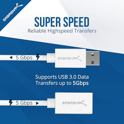 SABRENT 22AWG USB 3.0 Extension Cable A Male to A Female [White] 3 Feet (CB-303W) - color: WHITE, size: 3 FT