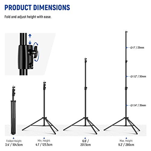 NEEWER 9.2ft/2.8m Air Cushioned Light Stand, Heavy Duty Metal Photography Tripod Stand with 1/4" to 3/8" Reversible Spigot, 3 Way Mounting Interface & Metal Locking Knobs, Max Load 5.5lb/2.5kg - size: 280cm