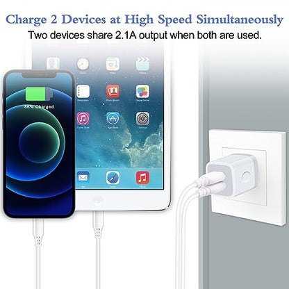 USB Wall Charger, Charger Block, 2Pack 2.1A/5V Dual Port USB Wall Plug Power Brick Charging Cube Box Adapter for iPhone 17 Pro Max 17 Air 17 16e 16 Pro Max 15 14 Pro Max Samsung Galaxy LG Moto Android - color: white