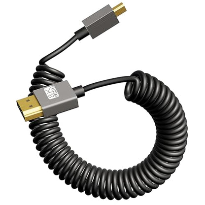 8K Micro HDMI to HDMI Coiled Cable 1-3FT, Male to Male HDMI to Micro HDMI Spiral Cord, Support 8K@60Hz and 4K@240Hz, Compatible with Laptops, Cameras, DSLRs, Camcorders, Portable Screens and Monitors