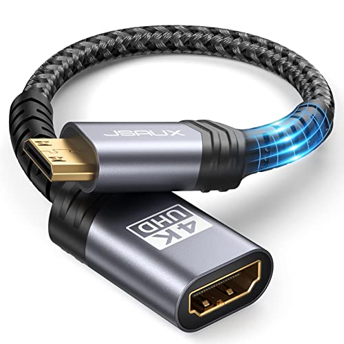 JSAUX Mini HDMI to HDMI Adapter, Mini HDMI Male to HDMI Female Cable with 4K 60Hz HDR 3D 18Gbps, Compatible with Camera, Camcorder, Raspberry Pi Zero, Laptop, Tablet-Gray - color: Gray, size: 1 Pack