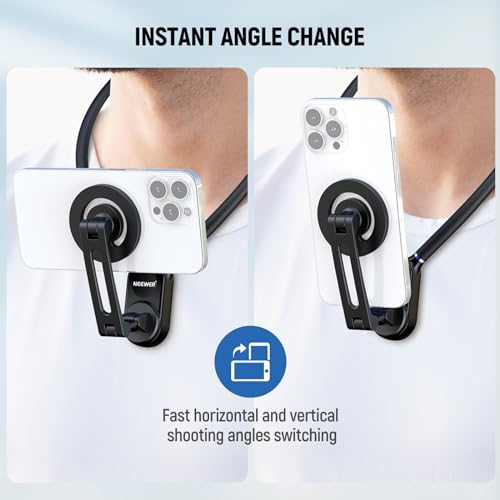 NEEWER Magnetic Neck Holder for Action Camera & Phone, Hands Free Tripod Chest Mount Compatible with GoPro DJI Insta360 Magsafe iPhone Android, Phone Holder for Video Recording POV Vlog, GP16 - style: GP-16(Black)