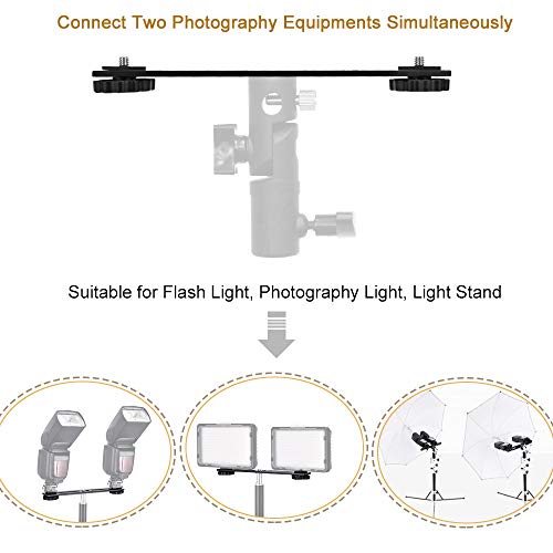 UTEBIT 8 inch Flash Bracket, with 1/4" Screw Hot Shoe Mount, Black | 2 Pack Dual Camera Mount Extension Bar, Straight Flash Bracket Tripod Mount for DSLR Camera LED Light Studio Video Microphone - size: 8 Inch