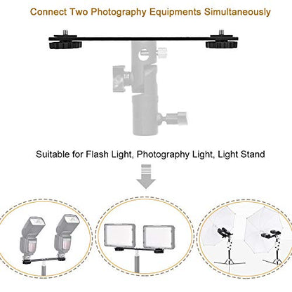 UTEBIT 8 inch Flash Bracket, with 1/4" Screw Hot Shoe Mount, Black | 2 Pack Dual Camera Mount Extension Bar, Straight Flash Bracket Tripod Mount for DSLR Camera LED Light Studio Video Microphone - size: 8 Inch