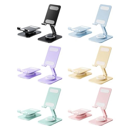 Carbon Steel Desktop Phone Stand Foldable Adjustable with Rotating Base for Video Calls Phone Tablet Portable Foldable Adjustable Desktop Rotating Desk Video Calling Online Learning Movie Hands - color: Black