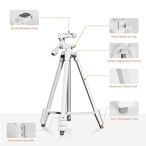 PHOPIK Extendable Tripod Stand - 55" Phone Tripod with 360 Panorama, Shutter-Video, 1/4" Mounting Screw for iPhone/Android/Sport Camera&Insta360 x5 - White - size: Upgrade White