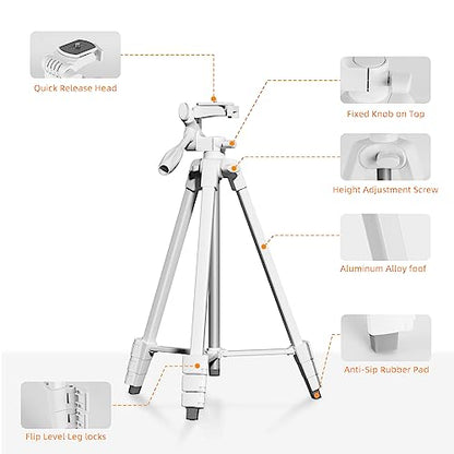 PHOPIK Extendable Tripod Stand - 55" Phone Tripod with 360 Panorama, Shutter-Video, 1/4" Mounting Screw for iPhone/Android/Sport Camera&Insta360 x5 - White - size: Upgrade White