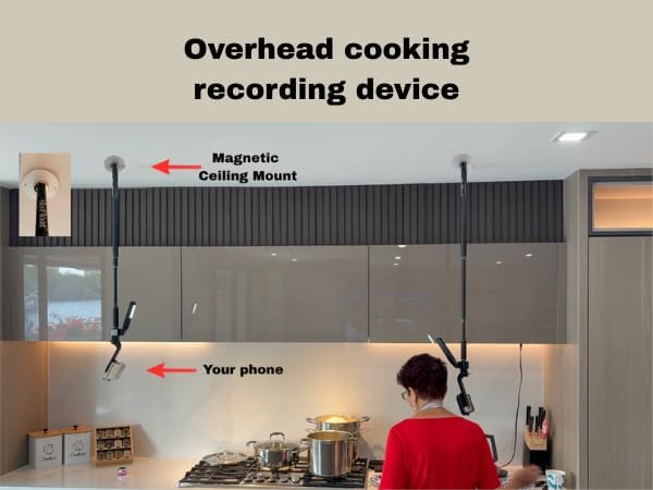 Magnetic Ceiling Phone Holder for Overhead Video Recording | Auto tracking for cooking, fitness, unboxing, DIY, beauty, for solo creators