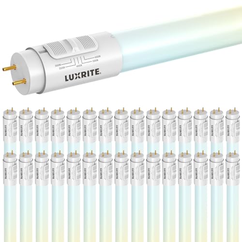 LUXRITE 4FT LED Tube Light, T8, 12W/15W/18W, 5CCT 3000K-6500K, 1620/1950/2250LM, 220°, Ballast Compatible or Bypass, Single/Double End, Fluorescent Replacement Damp Rated UL and DLC Listed (30 Pack) - size: 30 Count (Pack of 1)
