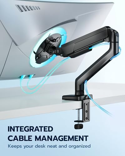 ARES WING Heavy Duty Single Monitor Arm - Fully Adjustable Monitor Mount for 17"-40" Ultrawide Screens up to 26.4 lbs with Clamp/Grommet Desk Mount, 75/100 Vesa Mount, Black - color: Black, style: Non USB