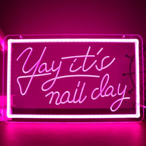 Nail Day Light Up Neon Sign, Acrylic Wall Mount Decor, Dimmable USB Powered, 13.8 x 8.54 in, for Girls Room - color: Pink-Nail day