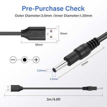 SinLoon USB to DC 3.5x1.35mm Power Cable 5V2A 10FT (3m) CCTV Camera Charging Cable for IP Cameras/LED Lights/Set-Top Boxes, Pure Copper Core